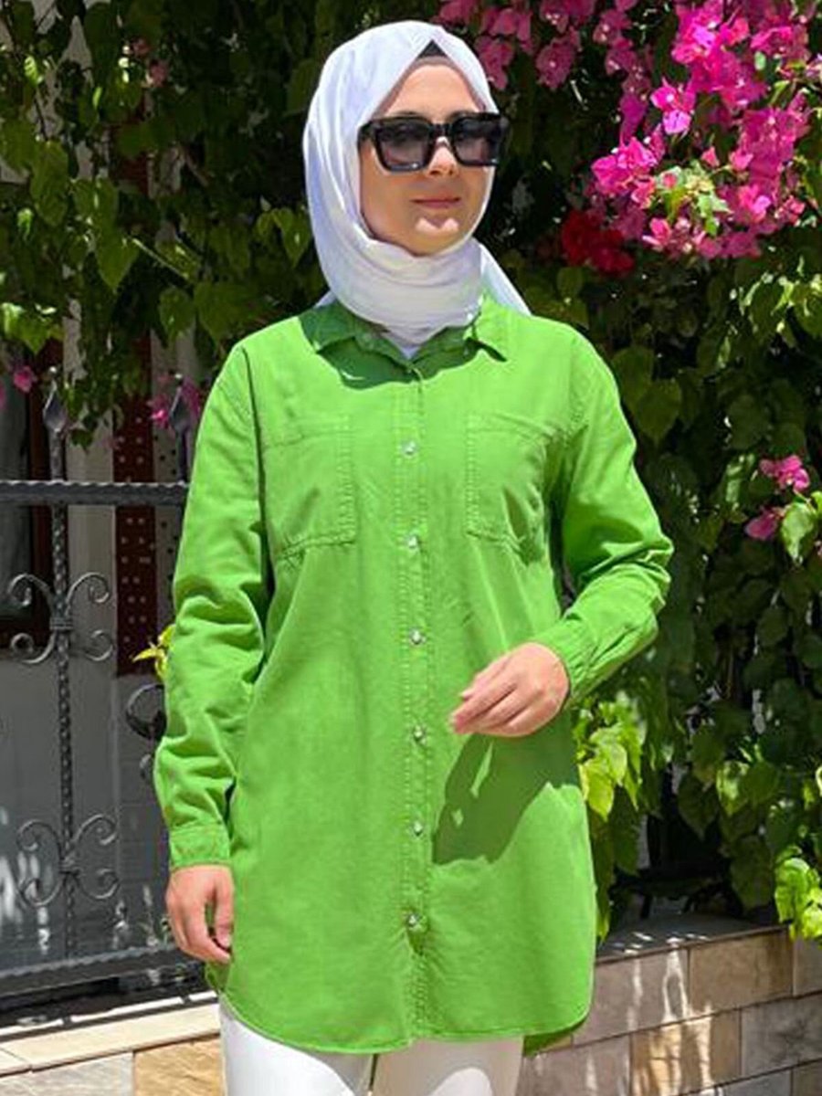 Moda Rosa Yeşil Çıtçıtlı Tensel Kot Gömlek