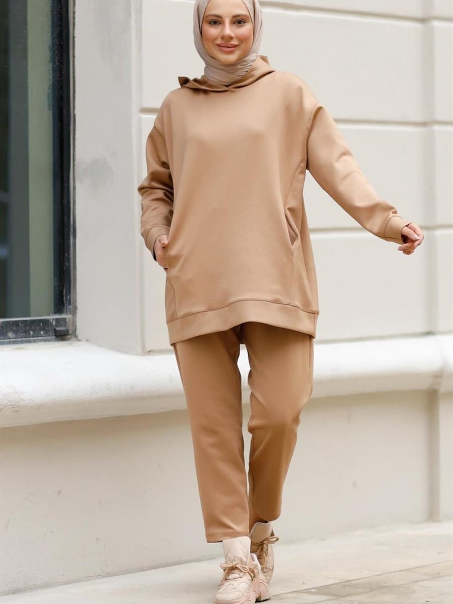 meqlife Camel Kapüşonlu Eşofman Takım
