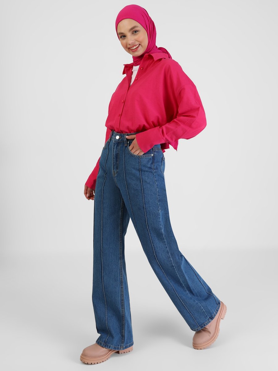 Benin Mavi Nervür Detaylı Denim Pantolon
