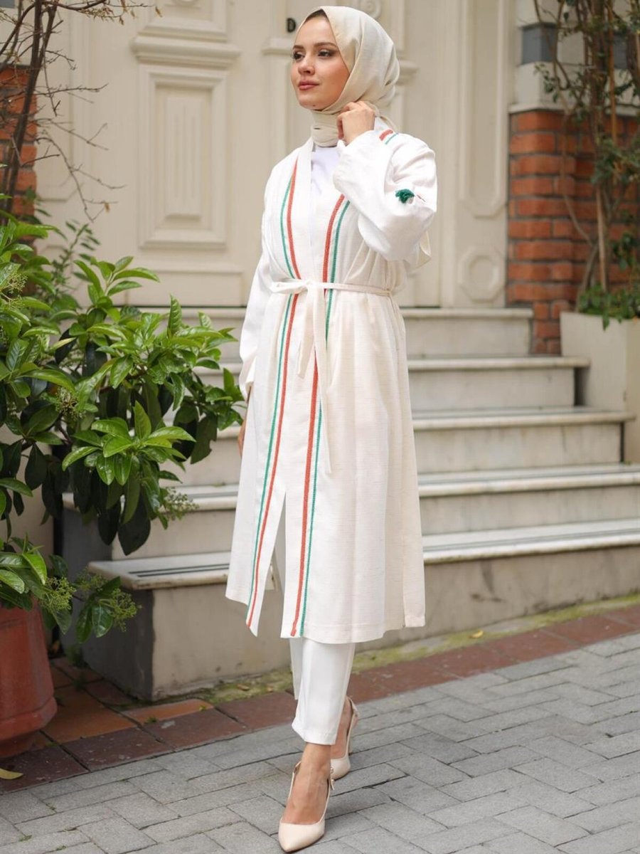 meqlife Krem Yazlık İşleme Detaylı Kimono