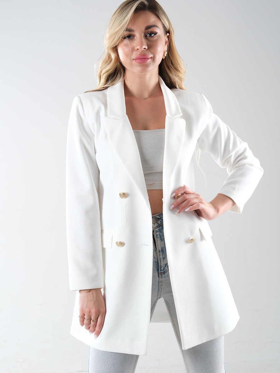 Ardanewline Ekru Astarlı Düğme Kapamalı Blazer Ceket