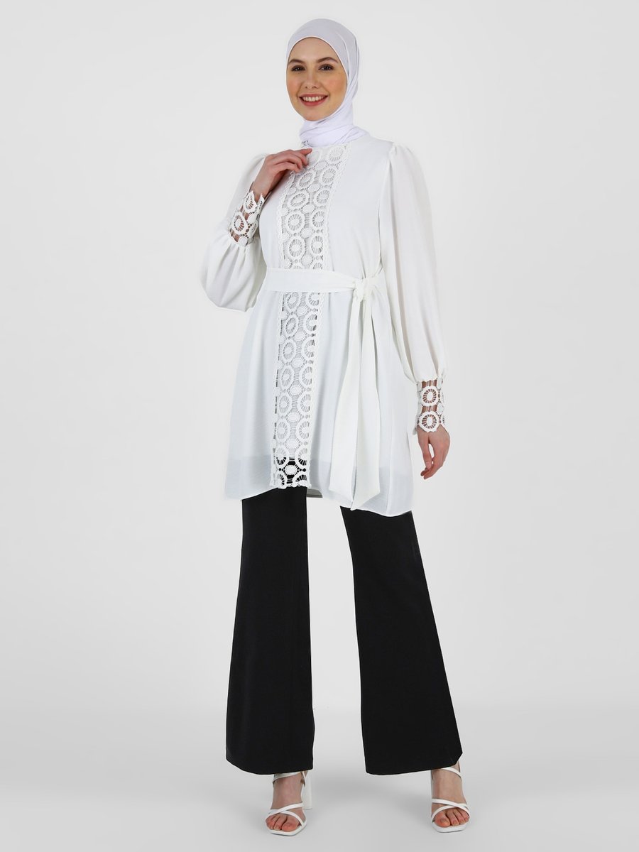 Refka Off White Dantel Detaylı Aerobin Tunik