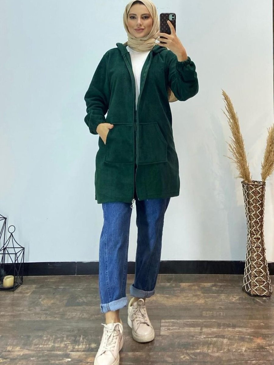 meqlife Yeşil Kapüşonlu Cepli Sweatshirt