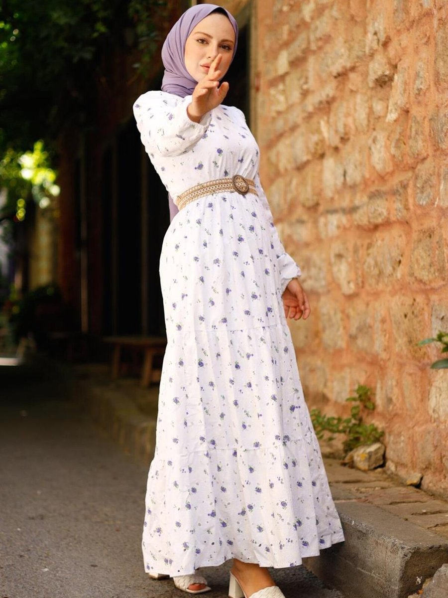 meqlife Mor Hasır Kemerli Elbise