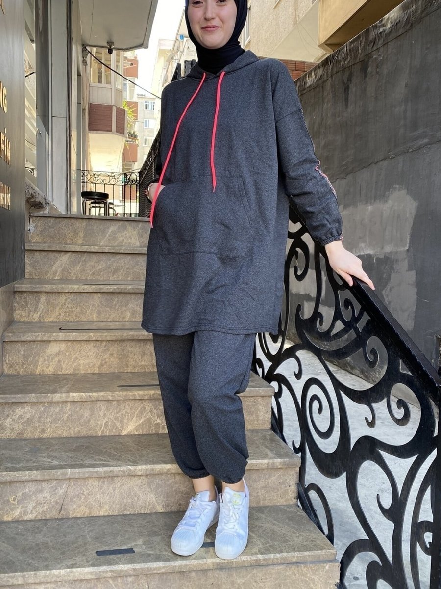 Cng Moda Antrasit Pembe Oversize Model Eşofman Takım