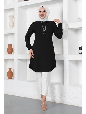 Modapinhan Siyah Kolyeli Bürümcük Tunik
