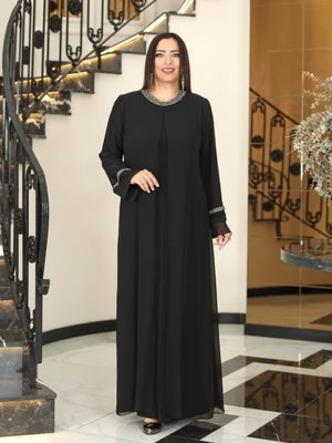 Fuval Moda Siyah Sultan Büyük Beden Abiye Elbise