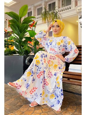 Liz Butik Laci̇vert Nazlı Desen Mevlana Elbise