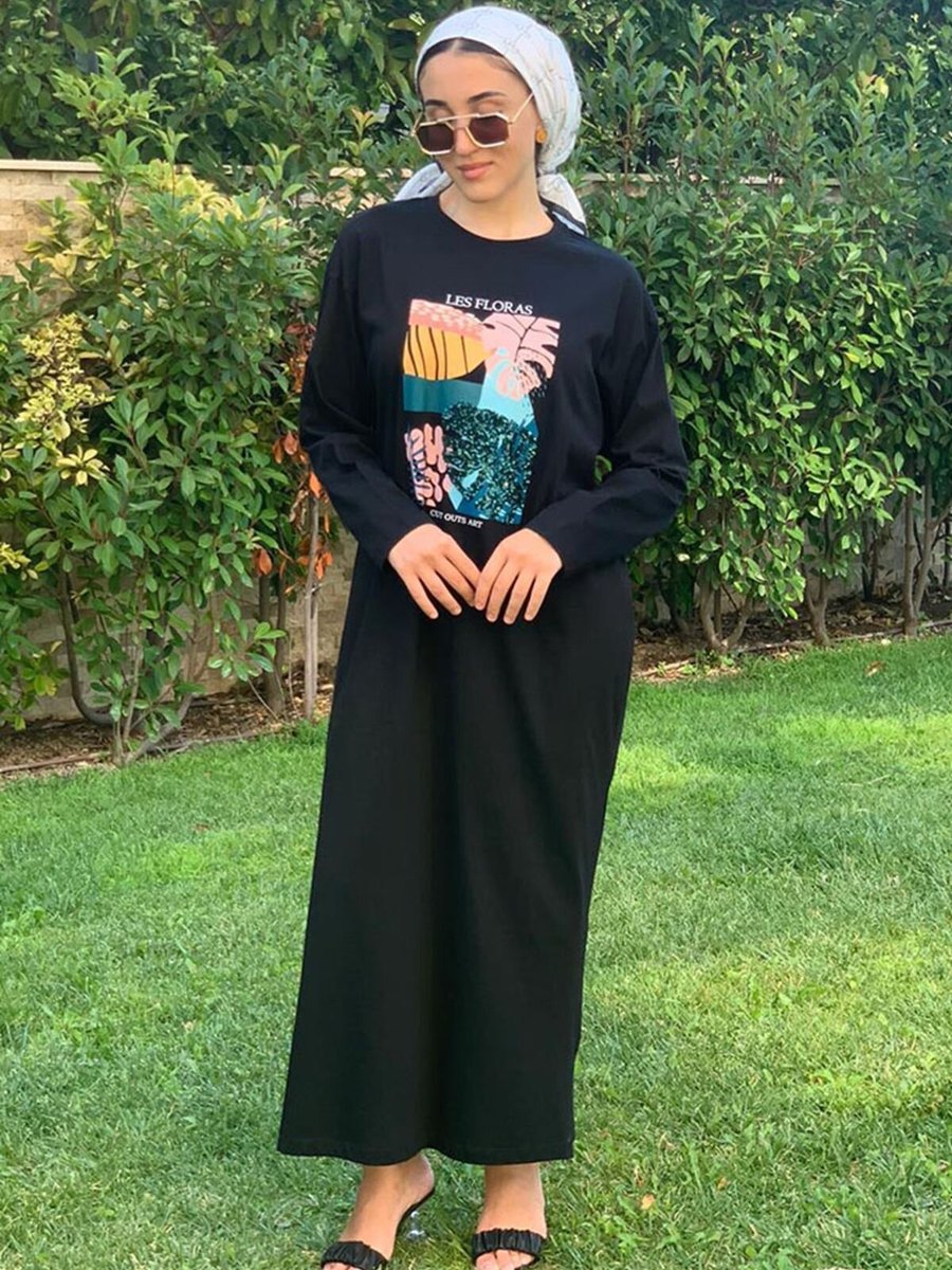 Moda Rosa Siyah Pul İşlemeli T Shirt Elbise