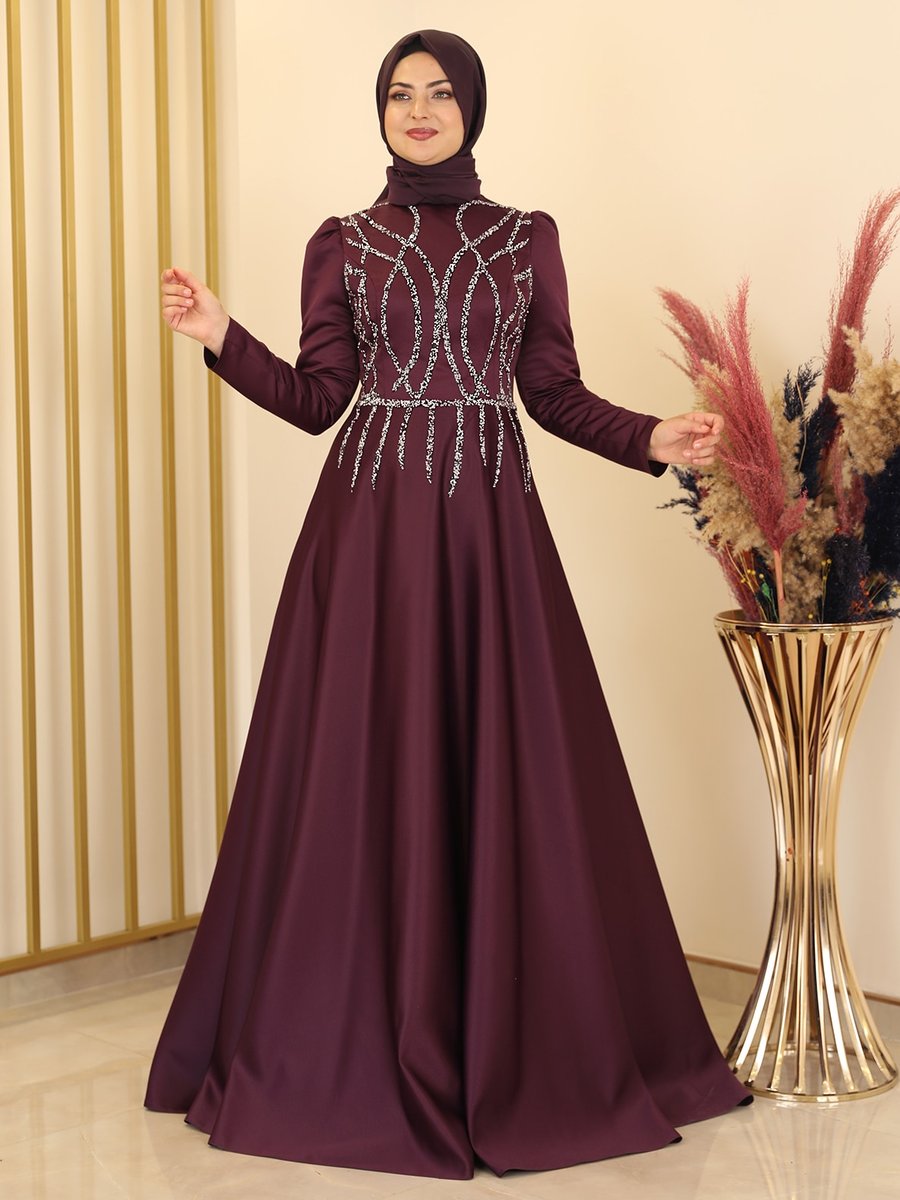Fashion Showcase Design Mor Zen Saten Abiye Elbise