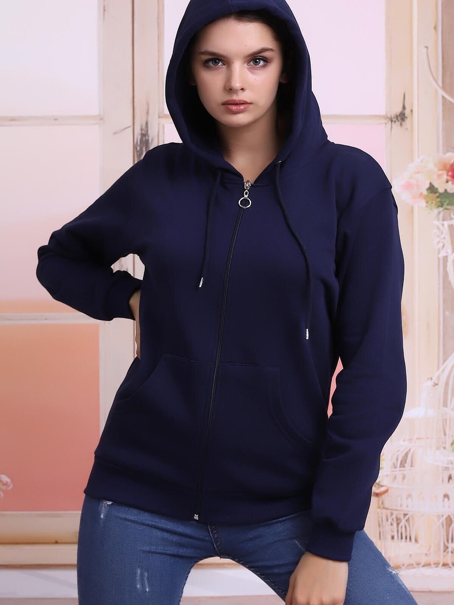 Deafox Lacivert Fermuarlı Sweatshirt