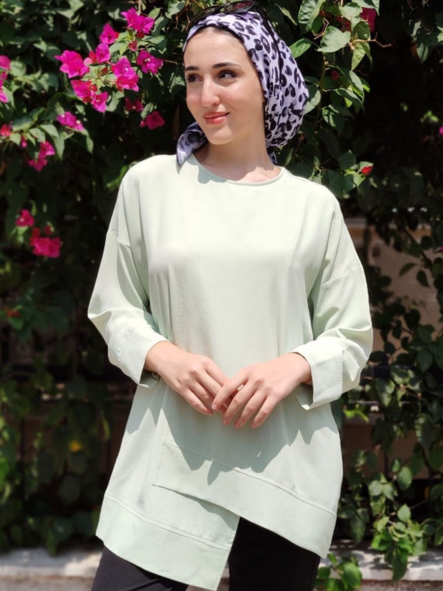 Moda Rosa Su Yeşili Asimetrik Aerobin Tunik