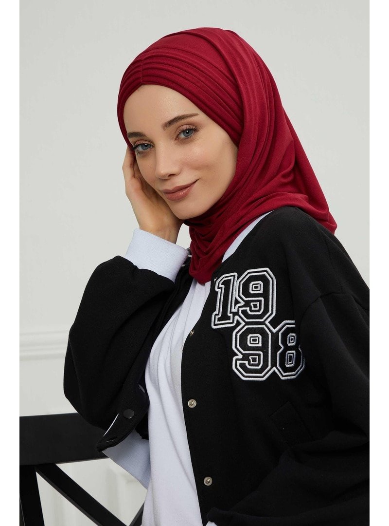 Aisha`s Design Bordo Pileli Pratik Penye Şal,cps