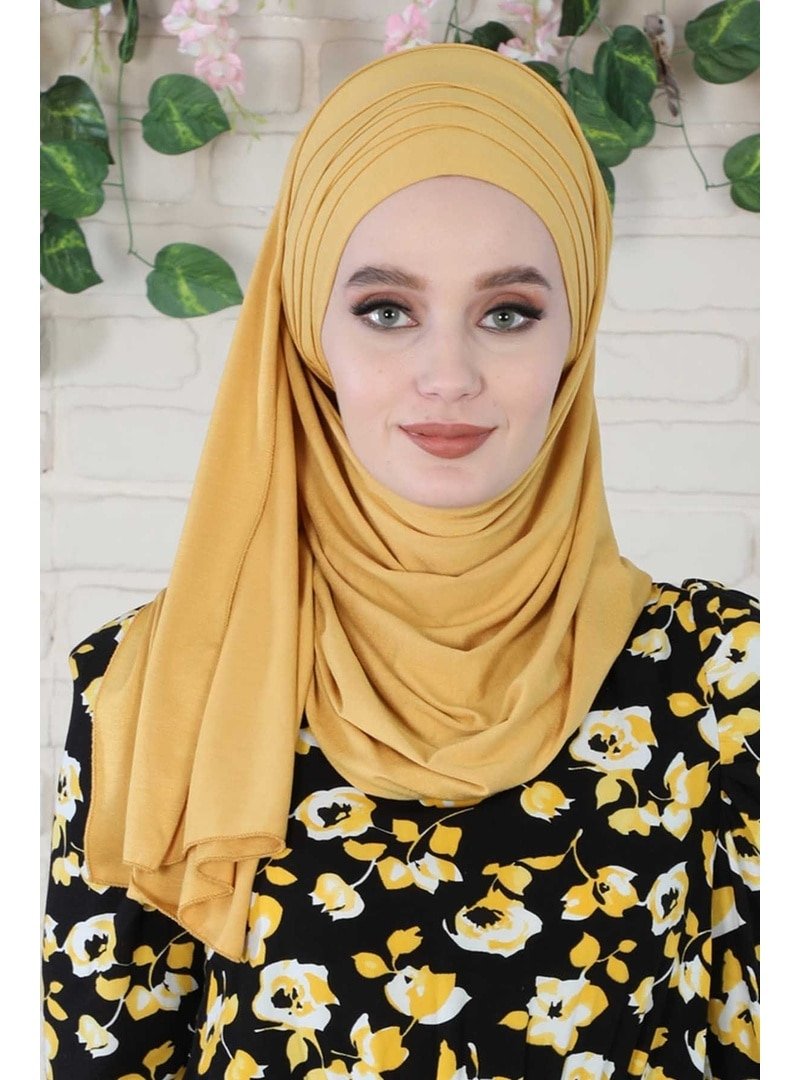 Aisha`s Design Çoklu Çapraz Dikim Pratik Penye Şal Hardal Sarısı