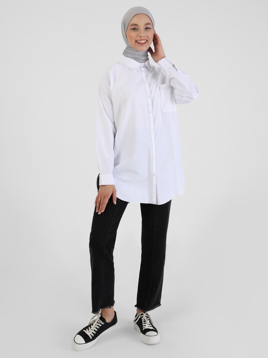 Benin Off White Oversize Poplin Gömlek