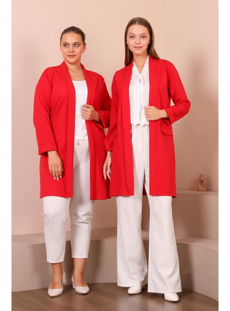 Ferace Buyuk Beden Kadin Tesettur Giyim Blazer Ceket Kırmızı