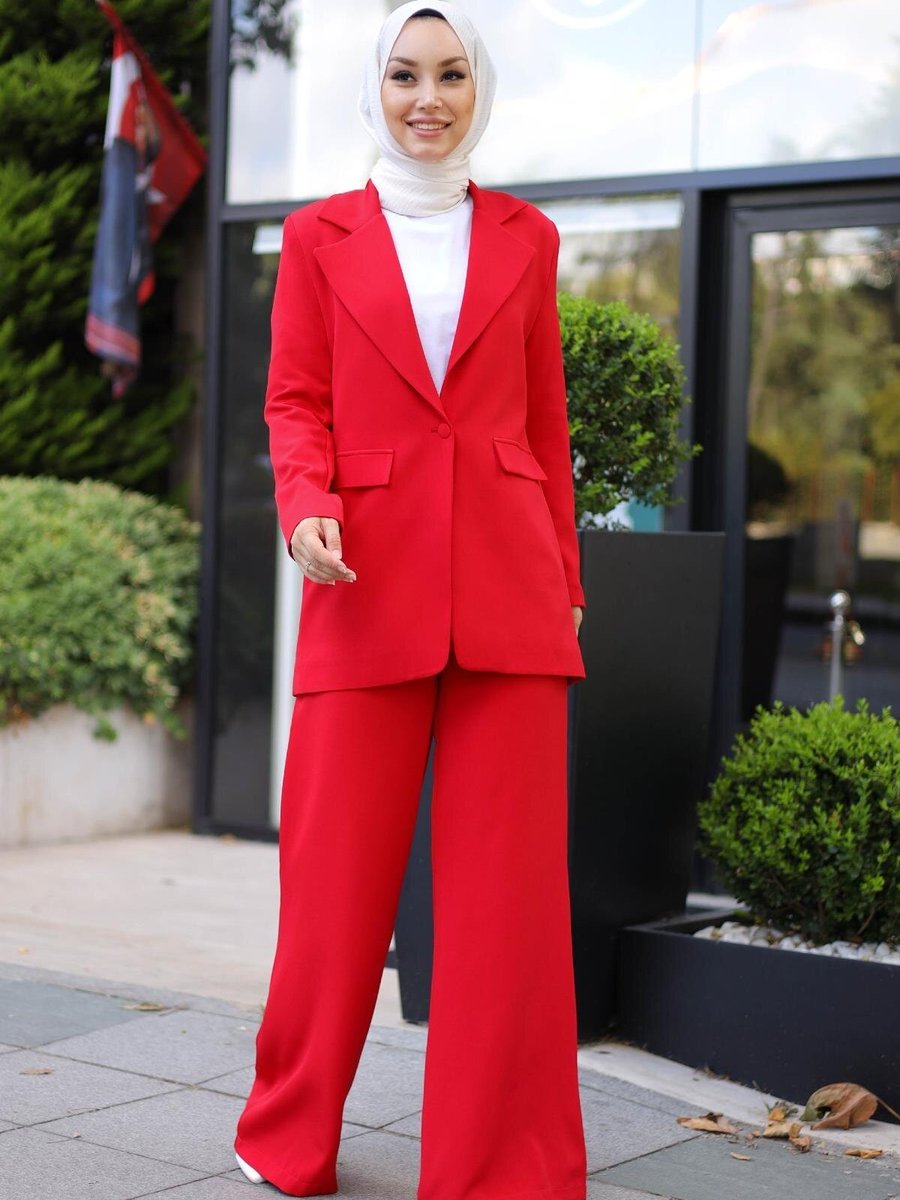 meqlife Kırmızı Almira Ceket Pantolon Takım
