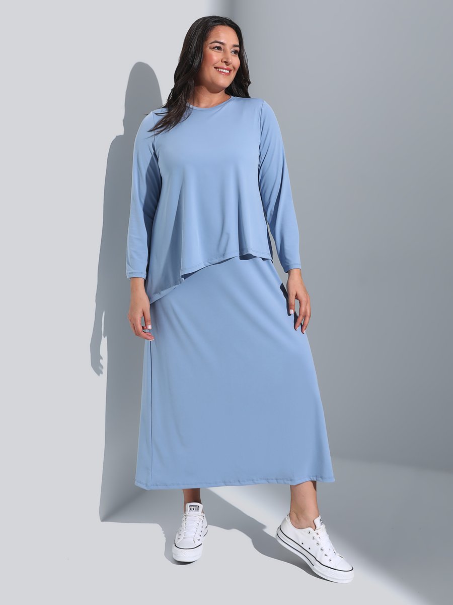Alia Buz Mavisi Büyük Beden Takım Görünümlü Rahat Elbise