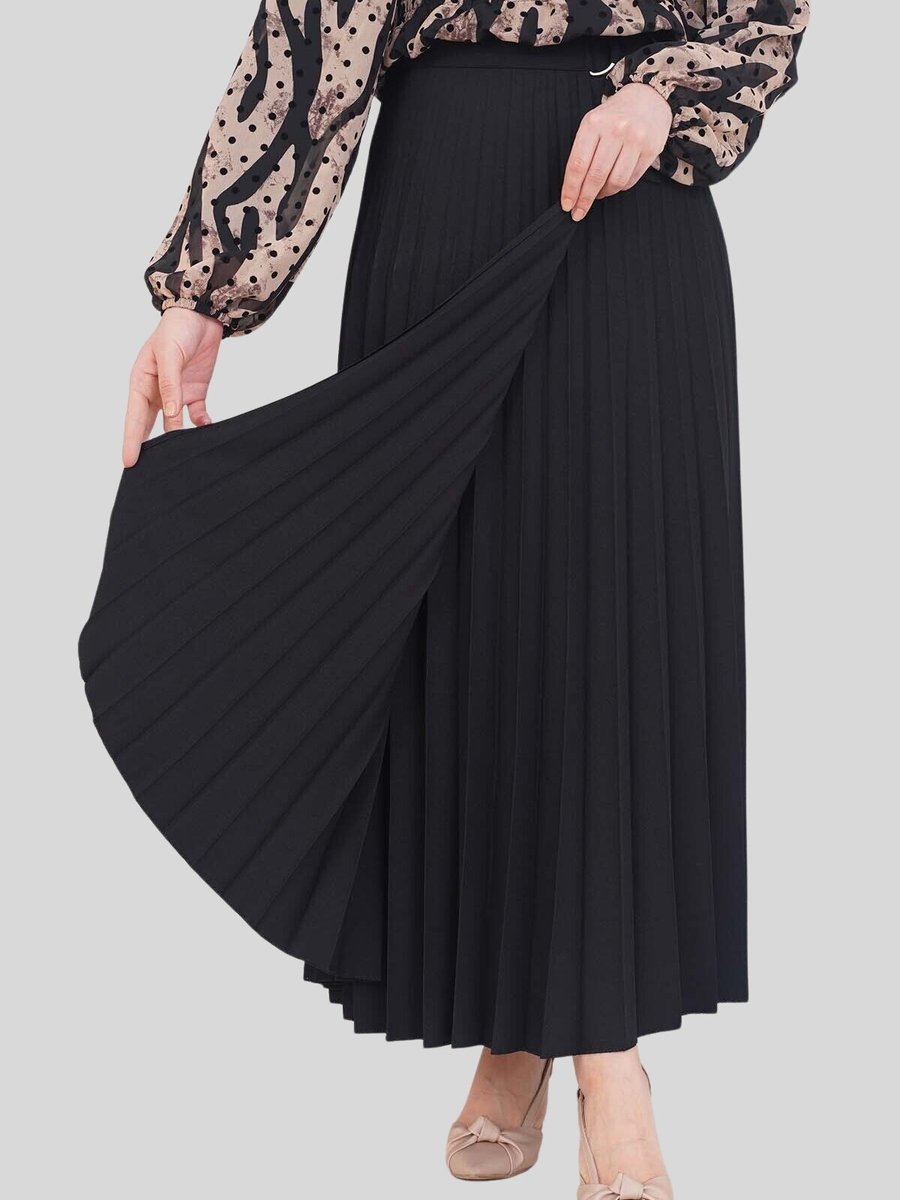 Butik Buruç Siyah Anvelop Kesim Piliseli Uzun Etek
