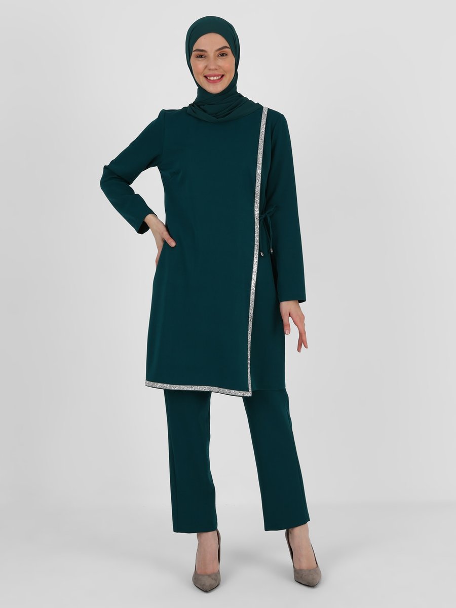 Ziwoman Zümrüt Yeşili Tunik & Pantolon İkili Takım