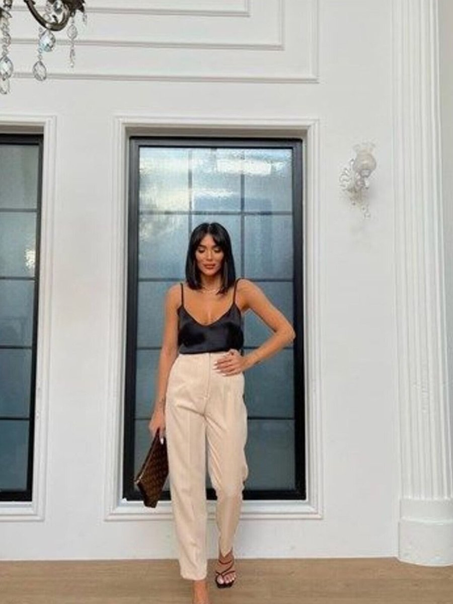 Cng Moda Bej Yüksek Bel Pensli Pantolon