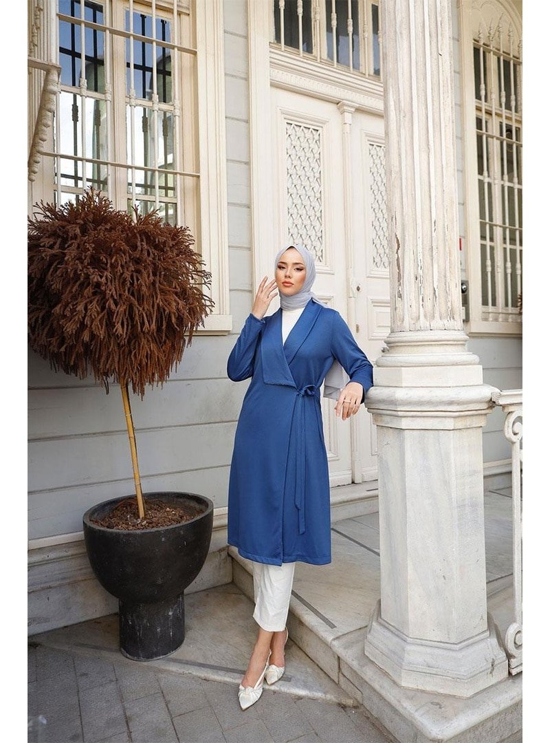 Burcu Fashion İndigo Belden Bağıcıklı Kap