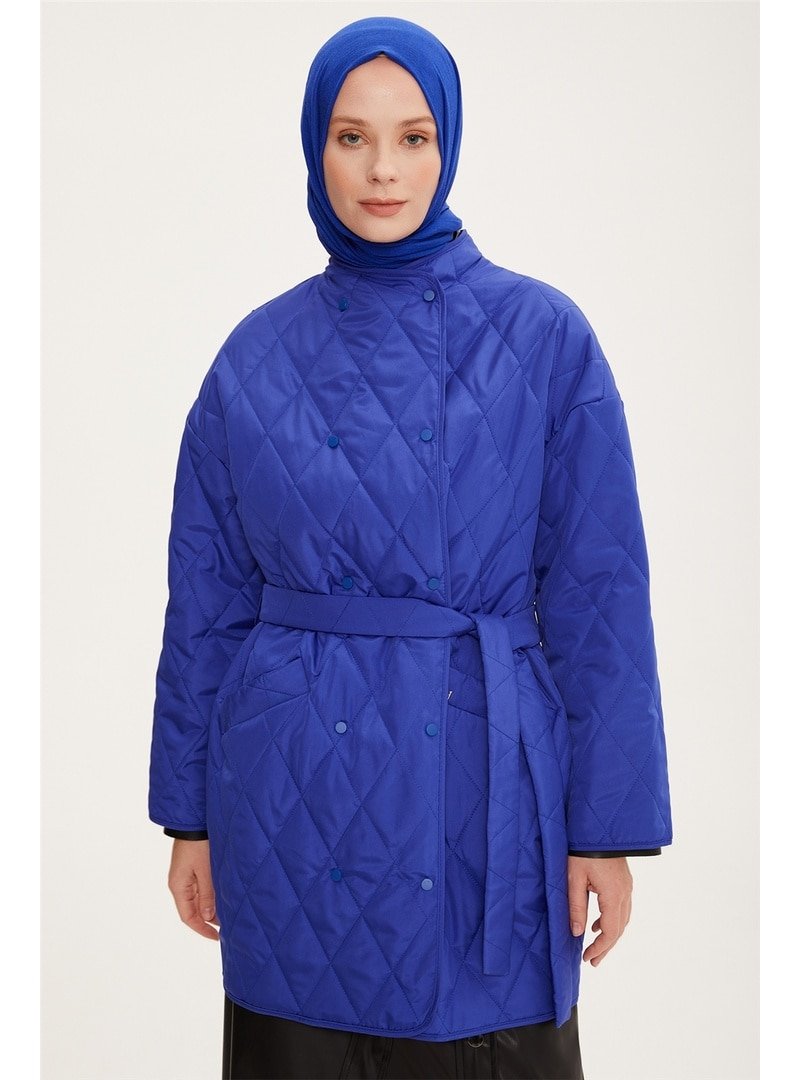 Armine Kruvaze Çıtçıtlı Oversize Ceket Morcivert