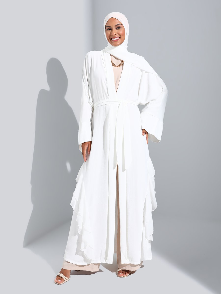 Refka Off White Volan Detaylı Şallı Abiye Ferace