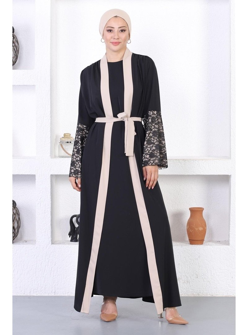 MISSVALLE Bej Dantel Detaylı Abaya