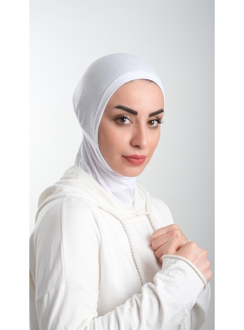 Hürrem Bone Beyaz Pratik Hazır Geçmeli Bone Sandy Kumaş Spor Hijab
