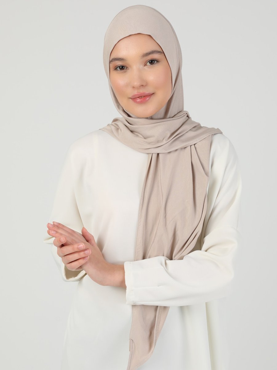 Ecardin Açık Vizon Fermuarlı Viskon Hijab