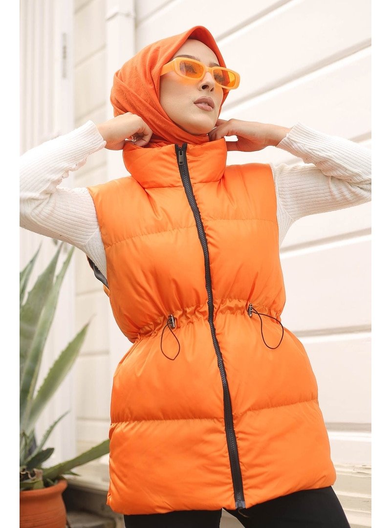 İmaj Butik Orange Astarlı Ön Büzgülü Cepli Şişme Yelek