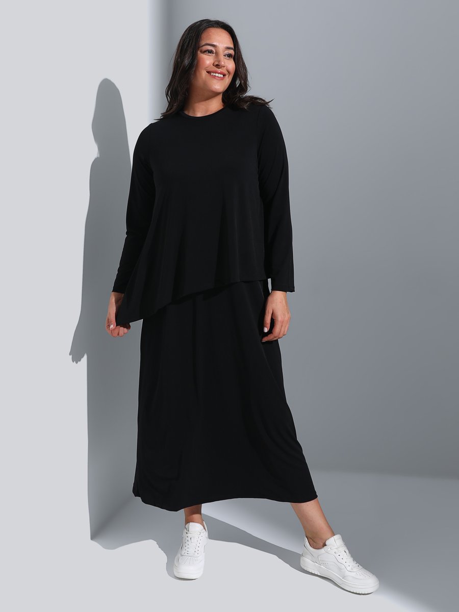Alia Siyah Büyük Beden Takım Görünümlü Rahat Elbise