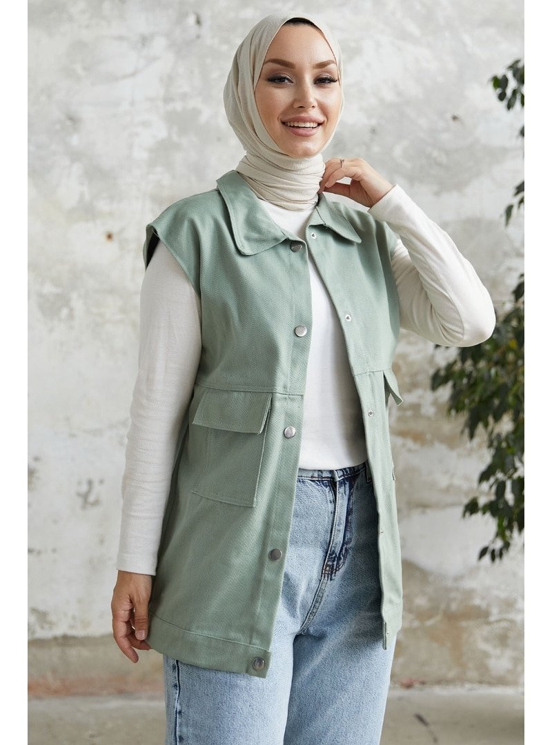 InStyle Mint Kapak Cepli Gabardin Yelek