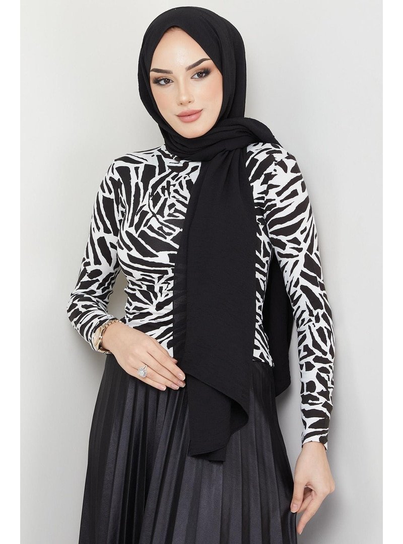 Hafsa Mina Beyaz Zebra Desen Balıkçı Yaka Body
