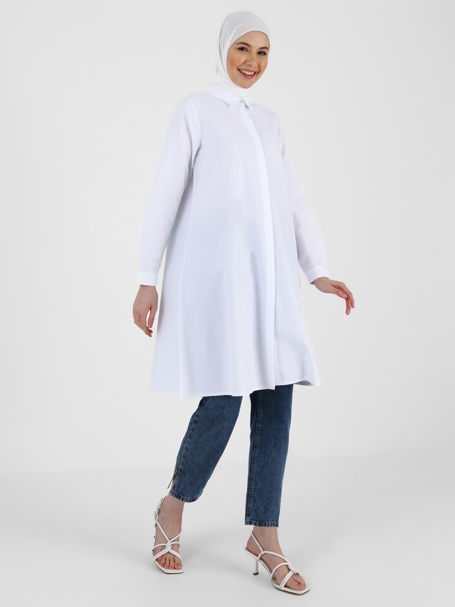 Refka Off White Gizli Patlı Mevlana Kalıp Pamuklu Tunik