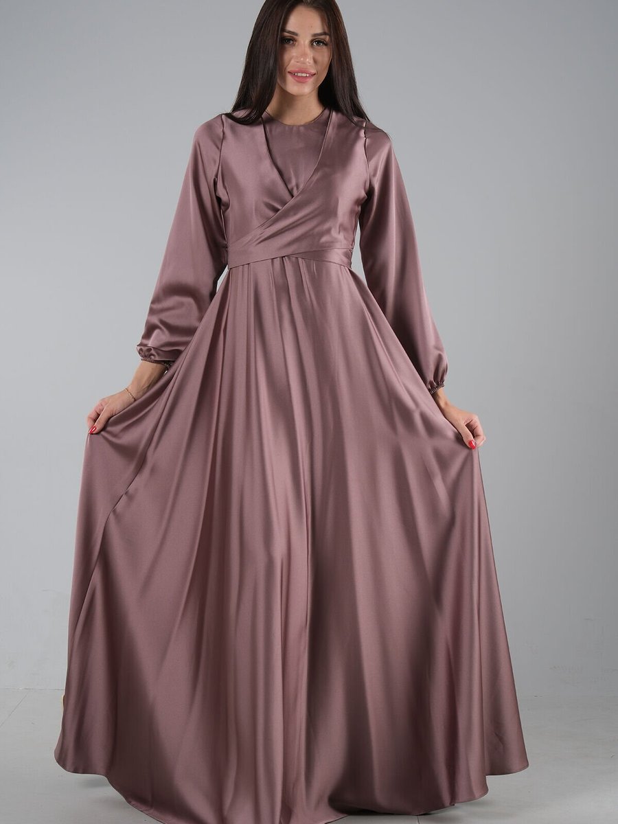 Ardanewline Gül Kruvaze Detaylı Saten Abiye Elbise