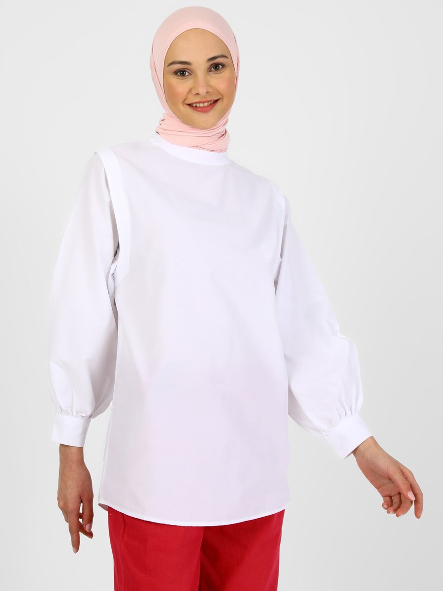 Refka Beyaz Omuz Detaylı Oversize Poplin Tunik