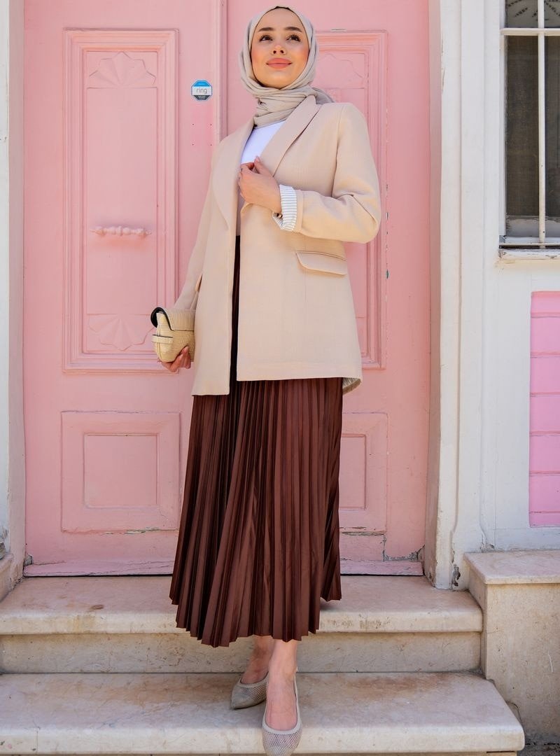 Locco Moda Elısa Pılıselı Etek Kahverengı