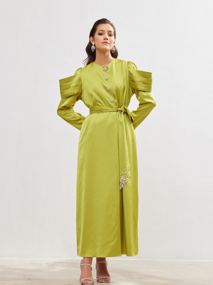 AL SHEIKHA Açık Yeşil Roma Satin Abaya