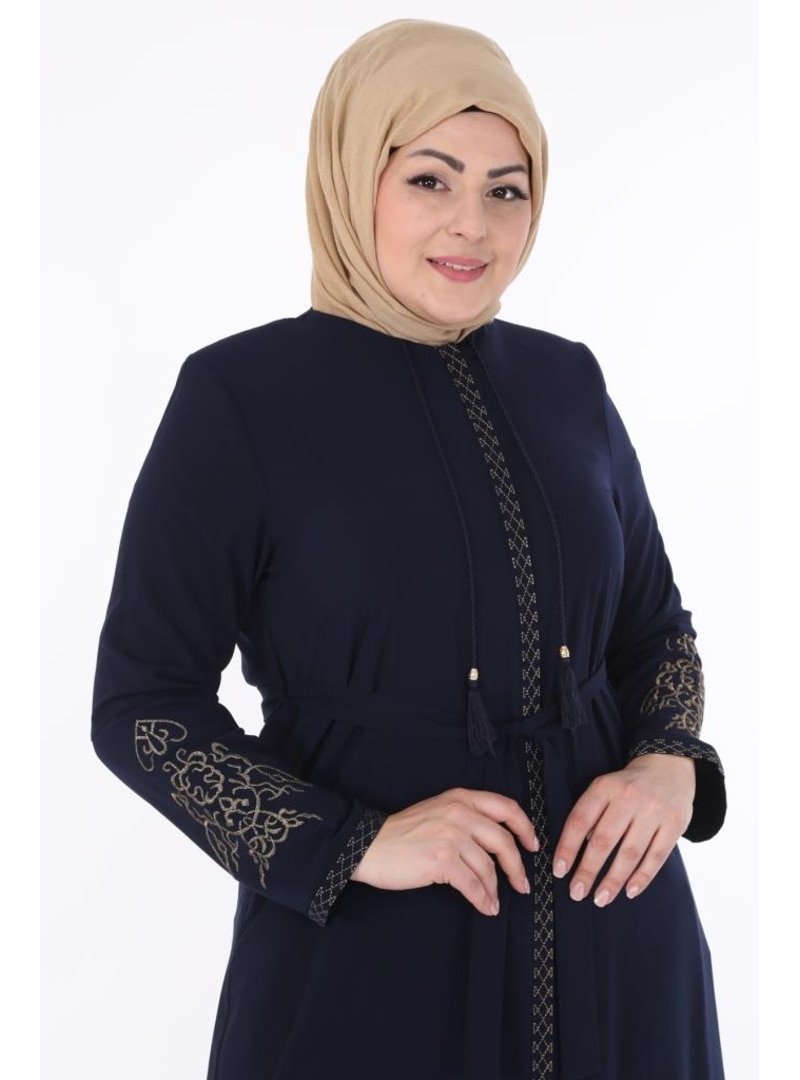 Jamila Kolları Nakışlı Medine İpeği Ferace Lacivert