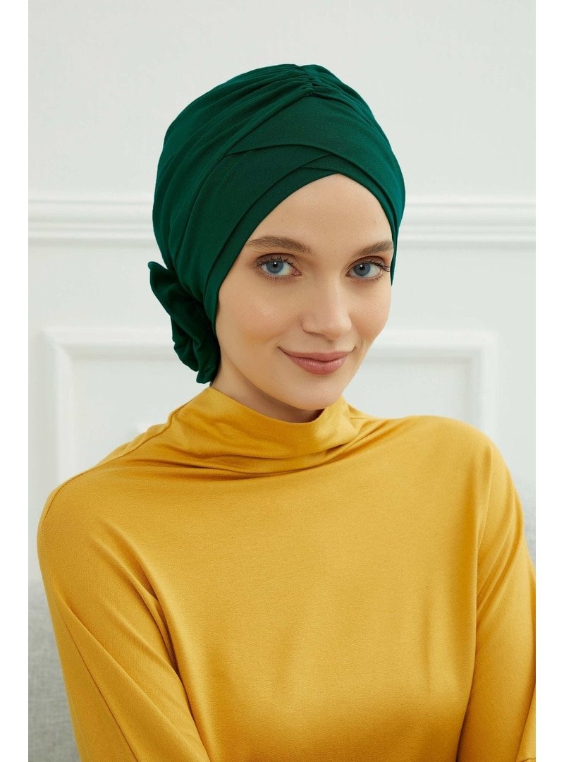 Aisha`s Design Yeşil Çapraz Güllü Bone,b