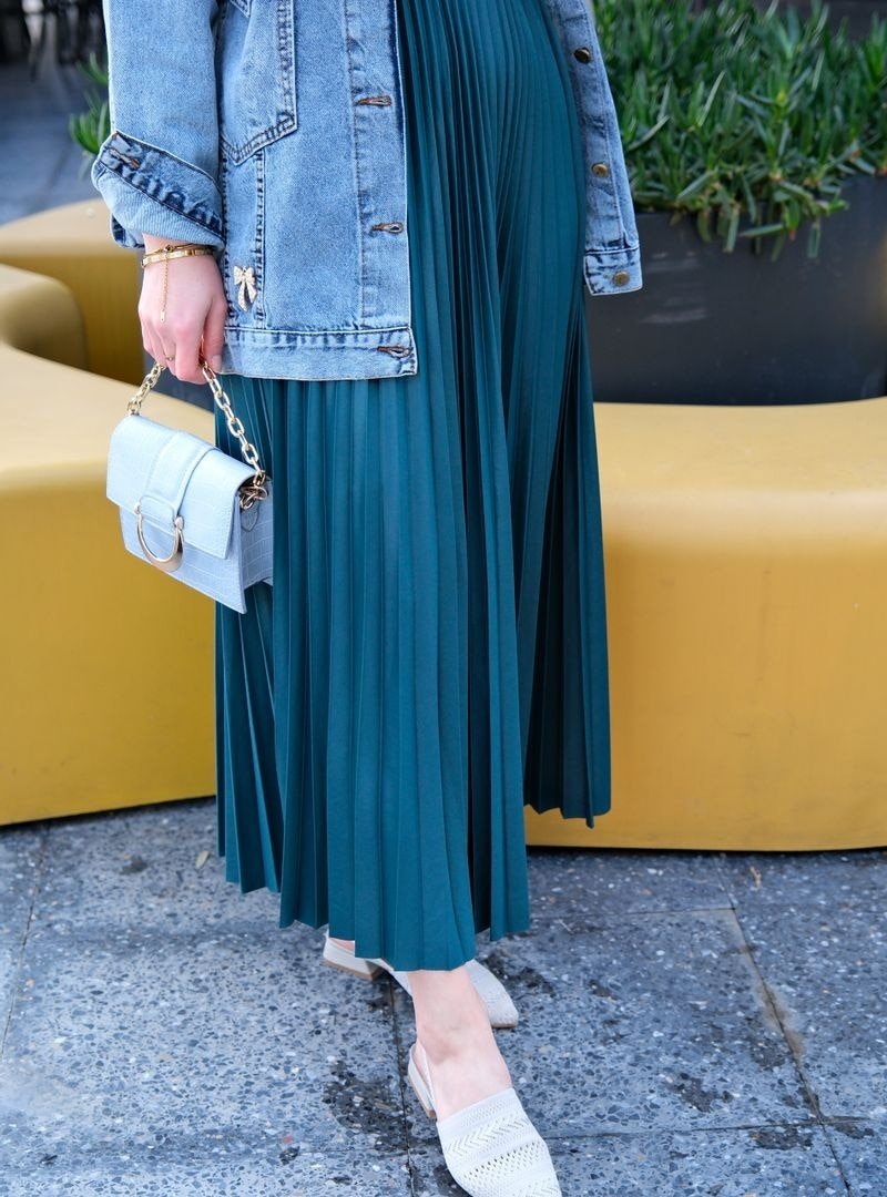 Locco Moda Elısa Pılıselı Etek Zumrut Yesıl