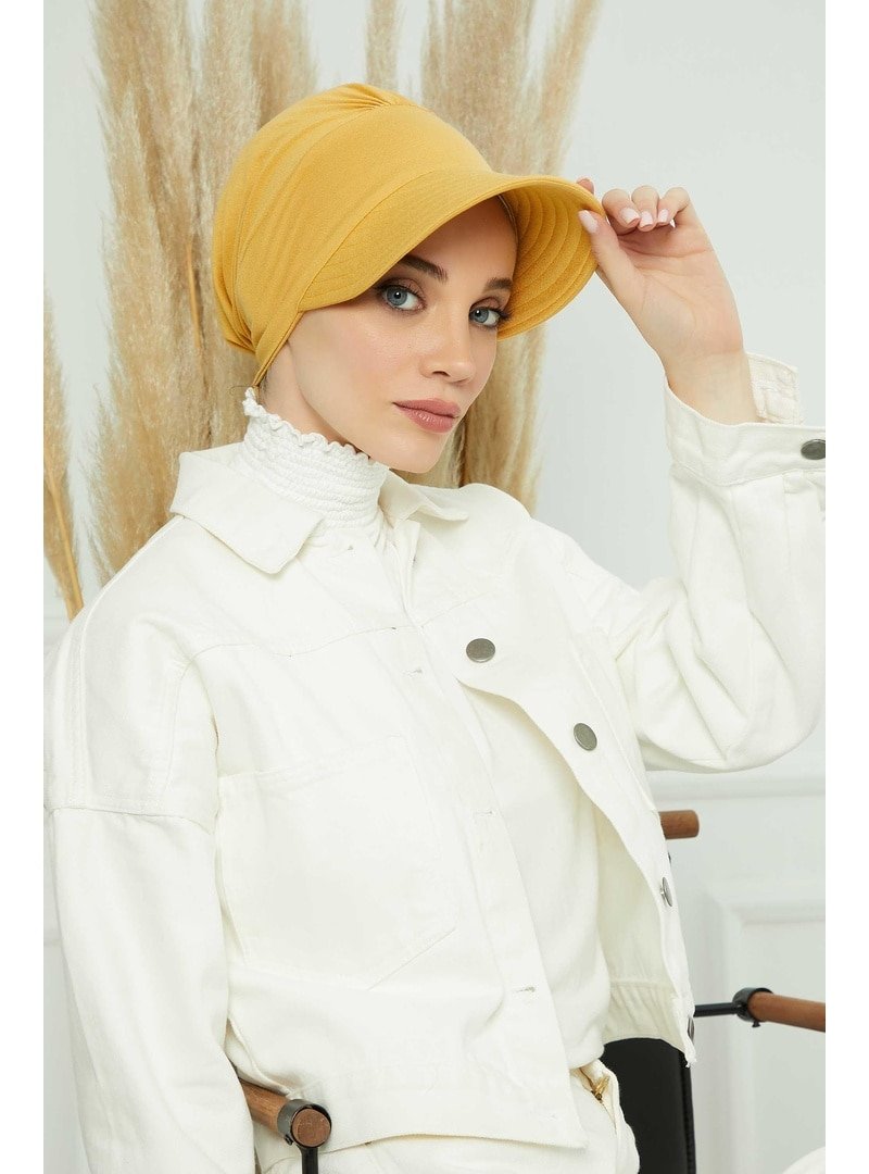 Aisha`s Design Hardal Sarısı Siperlikli Penye Şapka Bone,b
