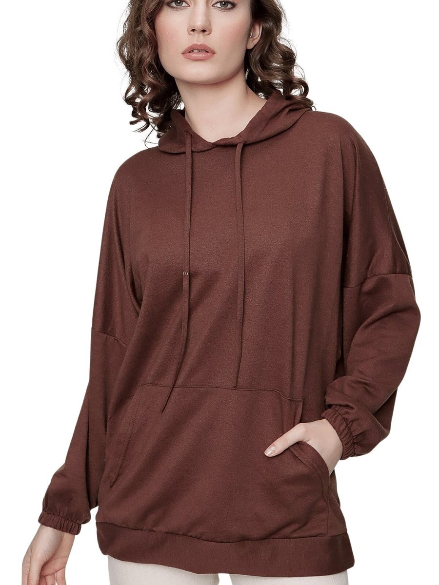 Butik Buruç Kahve Kanguru Cepli İki İplik Suprem Sweat