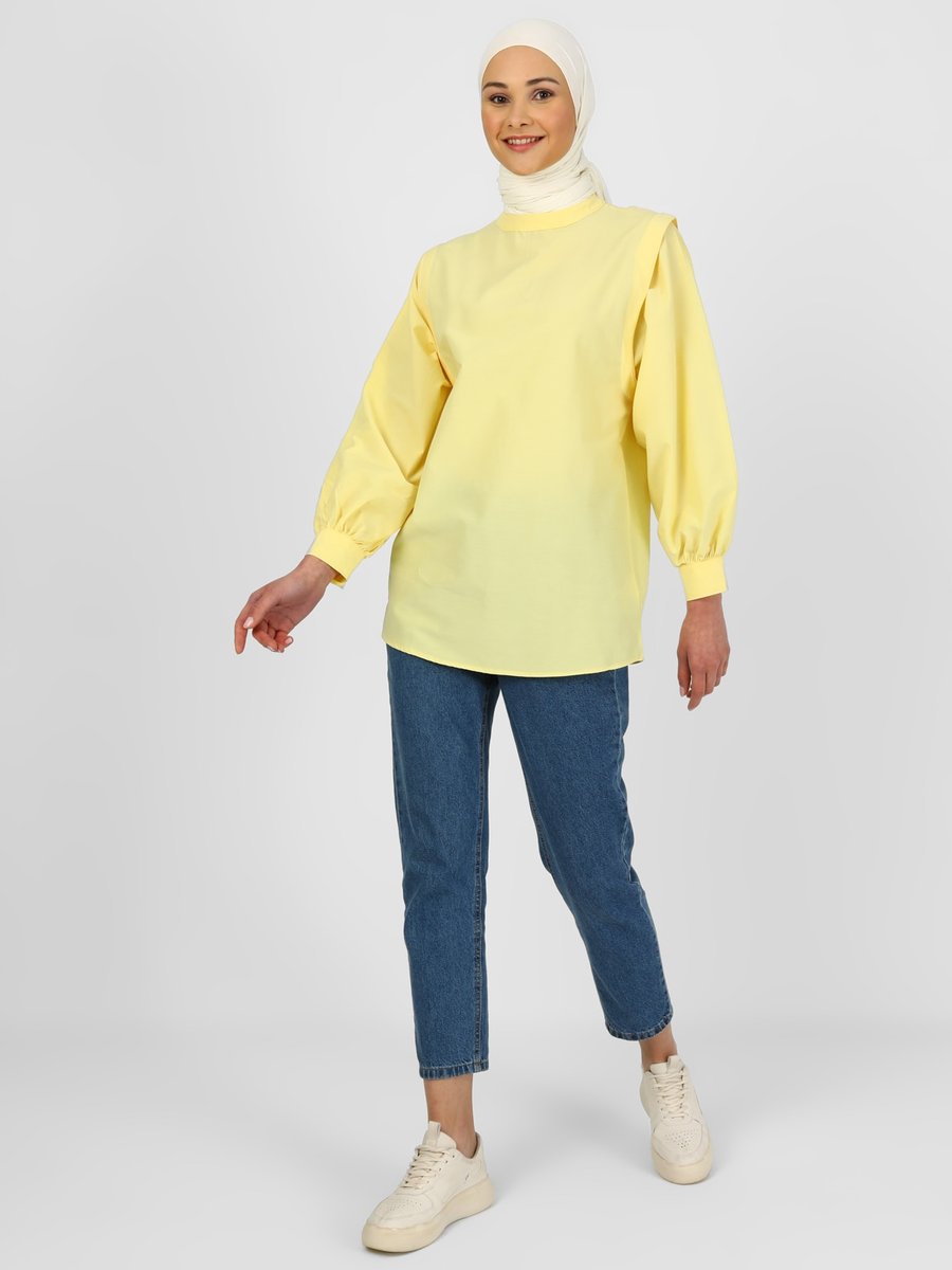 Refka Sarı Omuz Detaylı Oversize Poplin Tunik