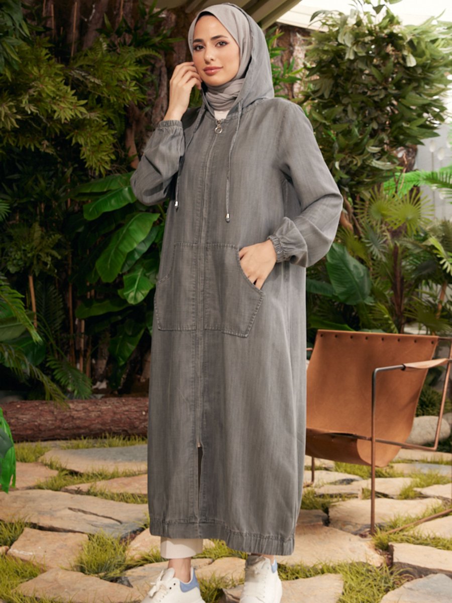 Neways Gri Fermuarlı Denim Tunik
