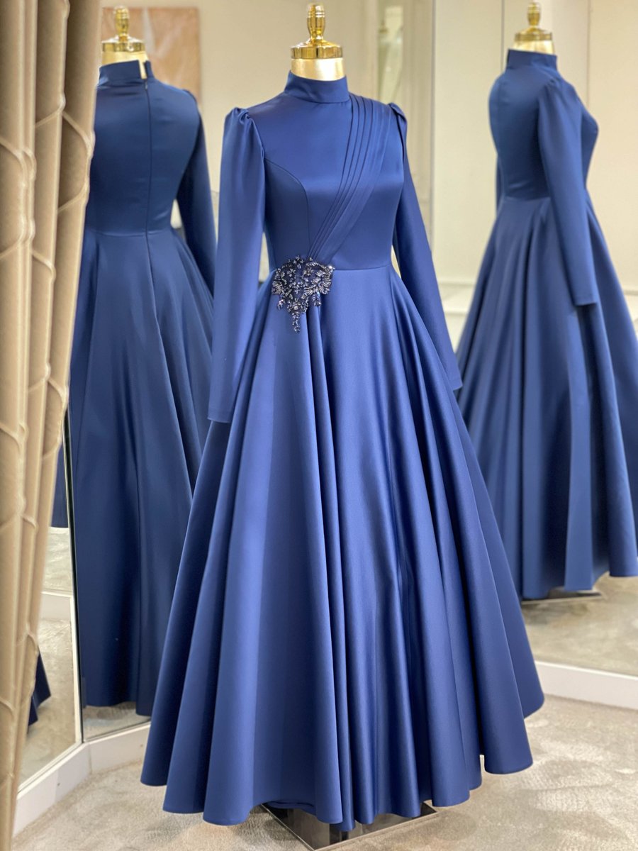 SomFashion Lacivert Nehir Abiye Elbise
