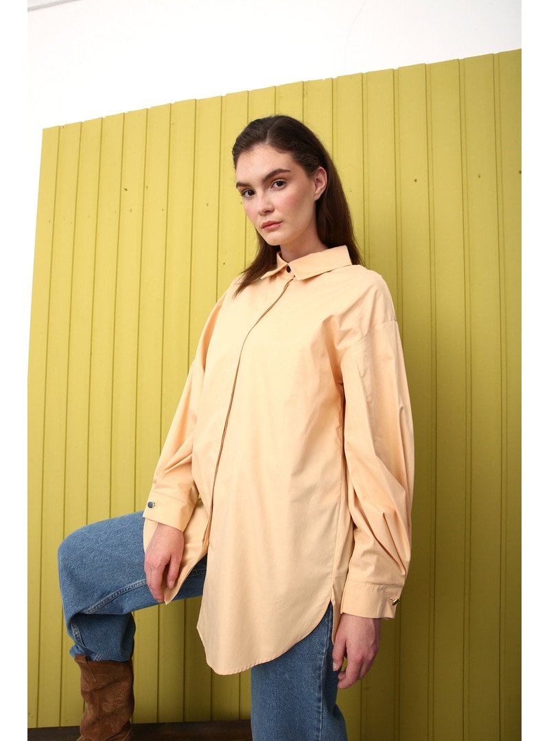 Allday Bej Oversize Kol Pile Detaylı Gömlek Tunik