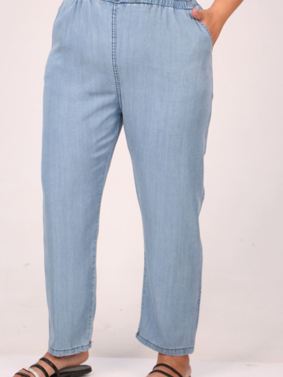 Moda Rosa Buz Mavi Büyük Beden Dar Paça Kot Pantolon